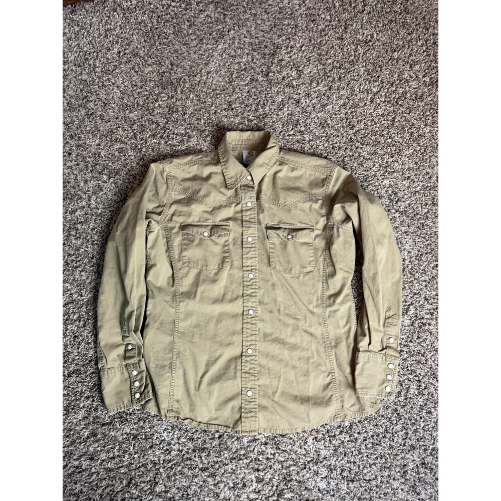 Women's M‎ Regular Carhartt WS002DKH Long Sleeve Pearl Snap Button Up Shirt Tan